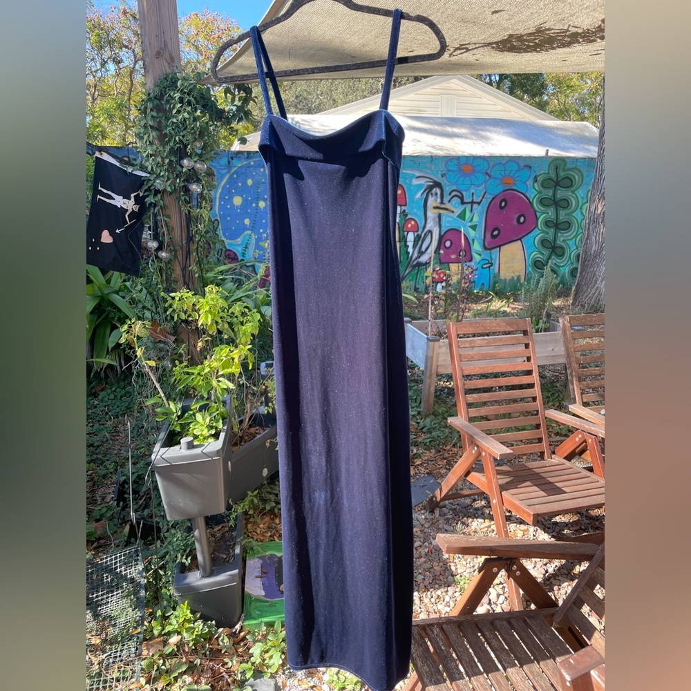 Simple Blue Long Velvet Dress